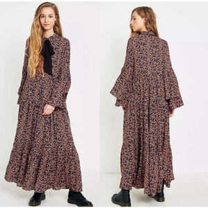 Women's Free People S Black Orange Floral Print Maxi Dress